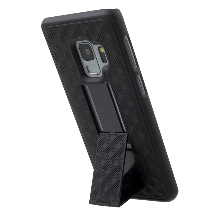 For Samsung Galaxy S9 G960 Sliding Grid Pattern Holster Hard Case with Belt Clip - Black-9