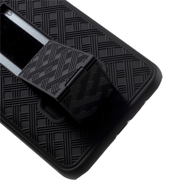 For Samsung Galaxy S9 Plus G965 Sliding Grid Pattern Holster Hard Case with Belt Clip - Black-10