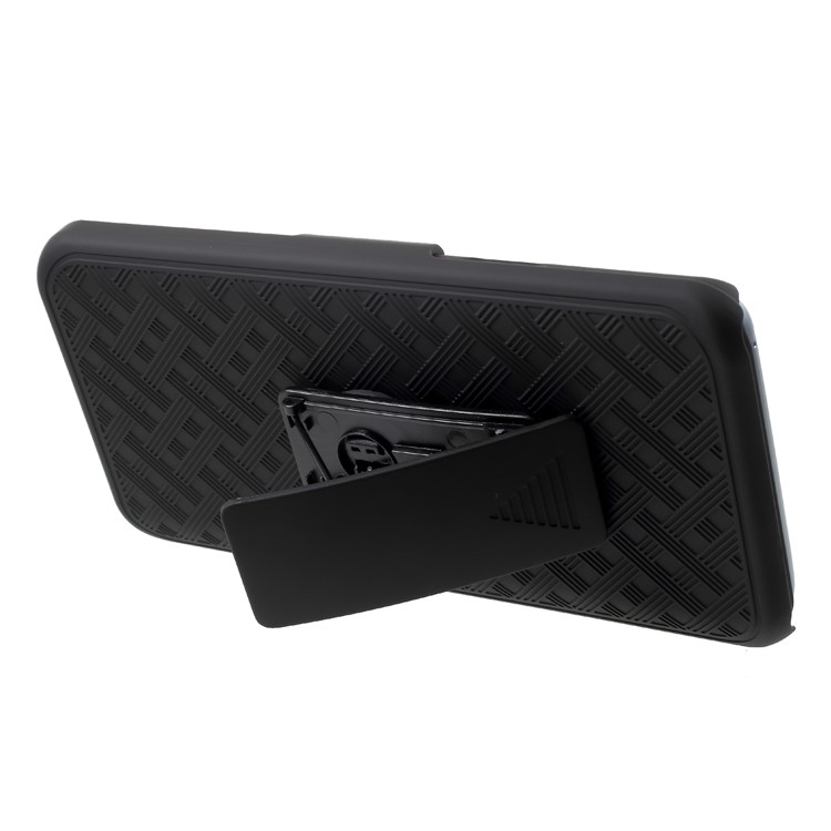 For Samsung Galaxy S9 Plus G965 Sliding Grid Pattern Holster Hard Case with Belt Clip - Black-3