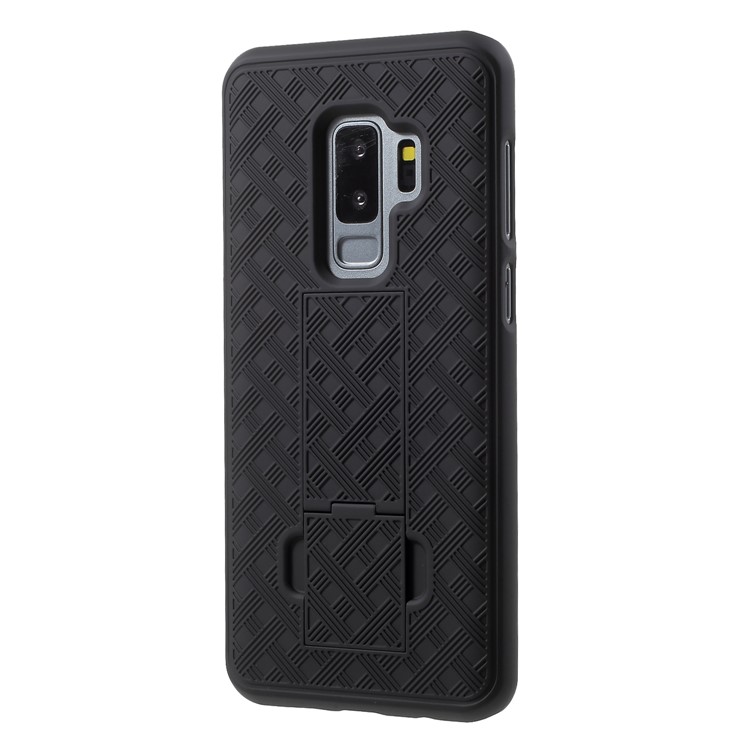 For Samsung Galaxy S9 Plus G965 Sliding Grid Pattern Holster Hard Case with Belt Clip - Black-5