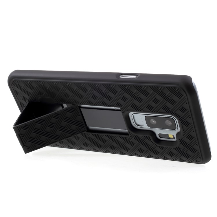 For Samsung Galaxy S9 Plus G965 Sliding Grid Pattern Holster Hard Case with Belt Clip - Black-7