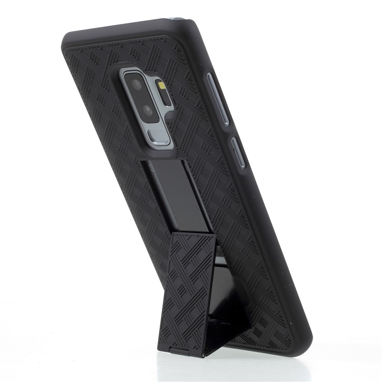 For Samsung Galaxy S9 Plus G965 Sliding Grid Pattern Holster Hard Case with Belt Clip - Black-8