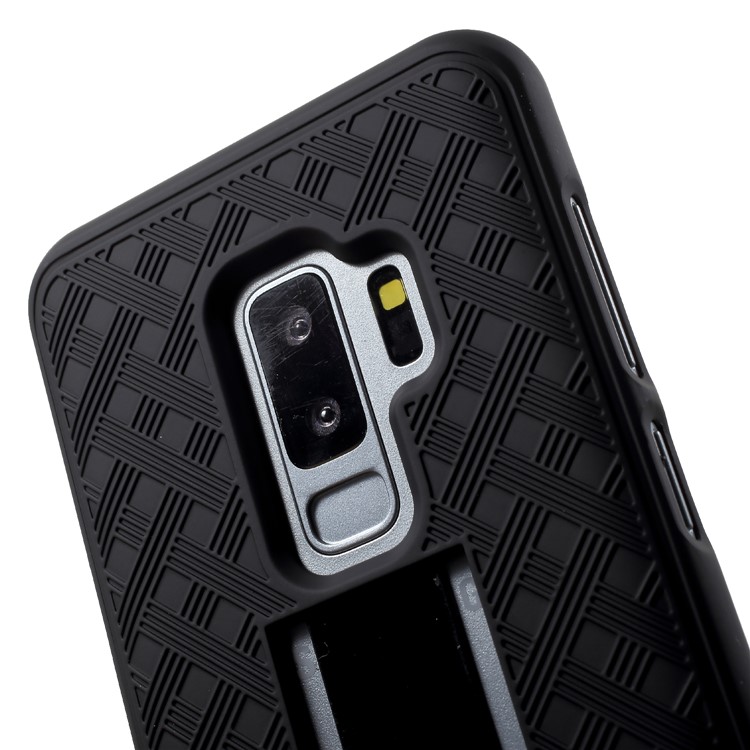 For Samsung Galaxy S9 Plus G965 Sliding Grid Pattern Holster Hard Case with Belt Clip - Black-9