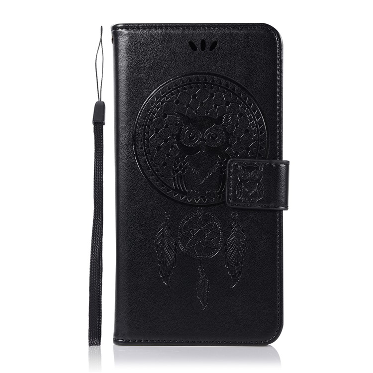 Imprint Owl Dream Catcher Wallet Leather Case for Samsung Galaxy A8+ (2018) - Black-2
