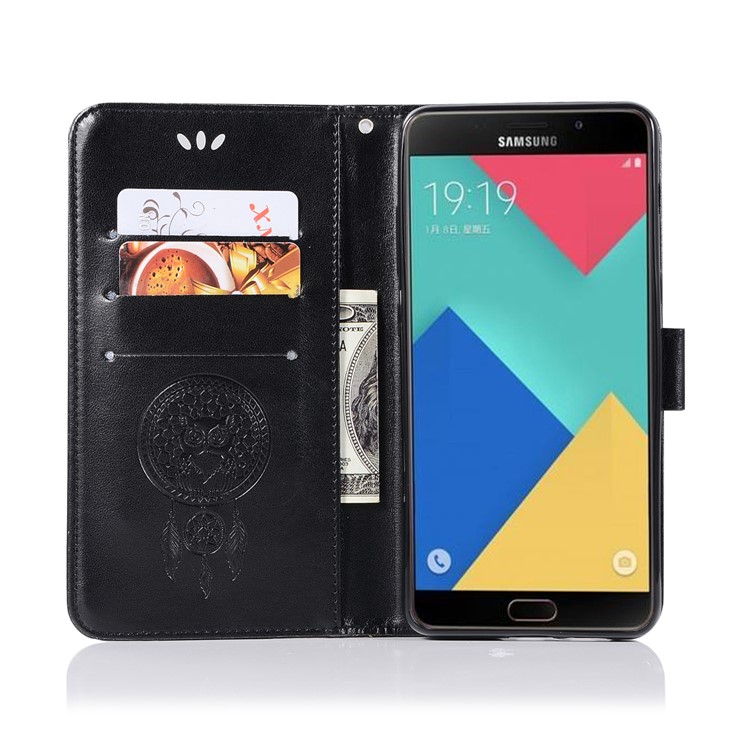 Imprint Owl Dream Catcher Wallet Leather Case for Samsung Galaxy A8+ (2018) - Black-4