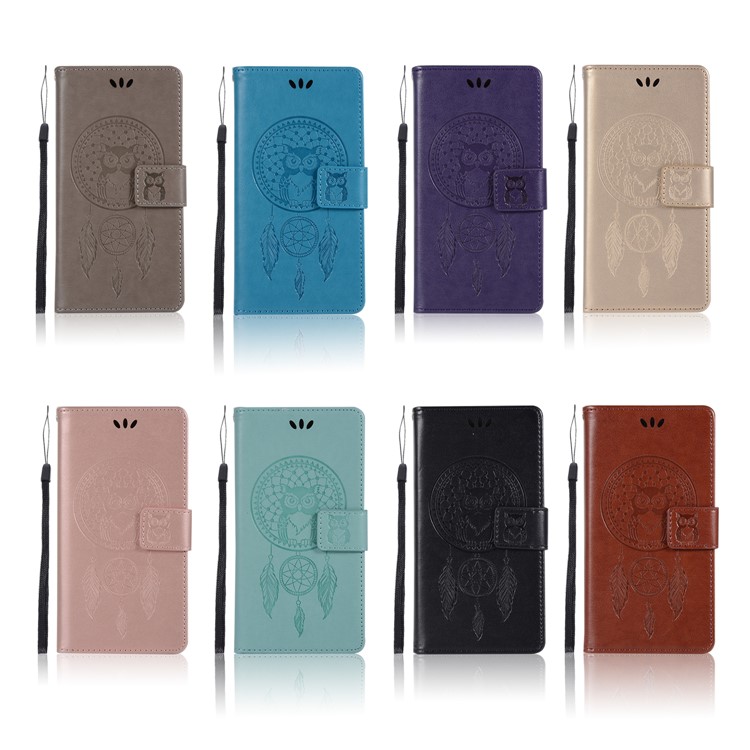 Imprint Owl Dream Catcher Wallet Leather Case for Samsung Galaxy A8+ (2018) - Black-8