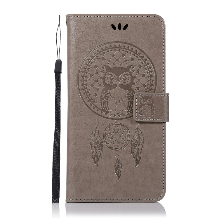 Imprint Owl Dream Catcher Wallet Leather Cover for Samsung Galaxy A8+ (2018) - Grey-2