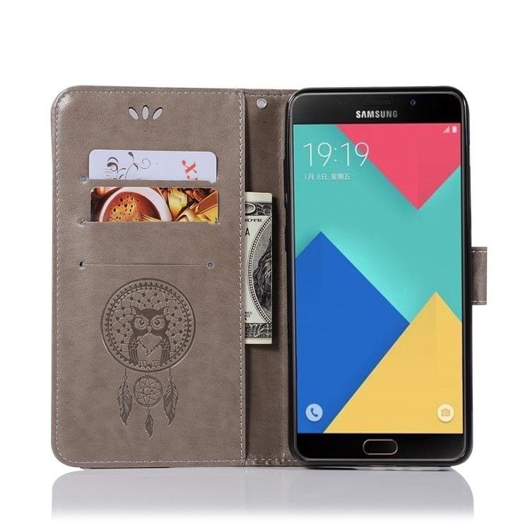 Imprint Owl Dream Catcher Wallet Leather Cover for Samsung Galaxy A8+ (2018) - Grey-4