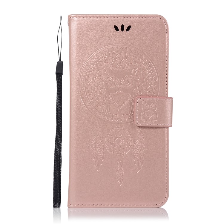 Imprint Owl Dream Catcher Wallet Leather Shell for Samsung Galaxy A8+ (2018) - Rose Gold-2