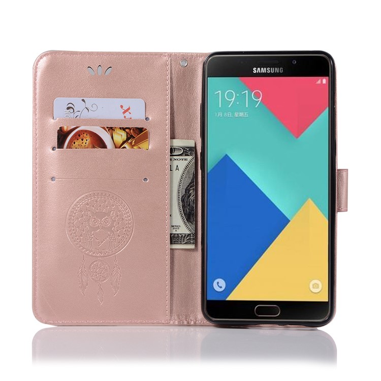 Imprint Owl Dream Catcher Wallet Leather Shell for Samsung Galaxy A8+ (2018) - Rose Gold-4