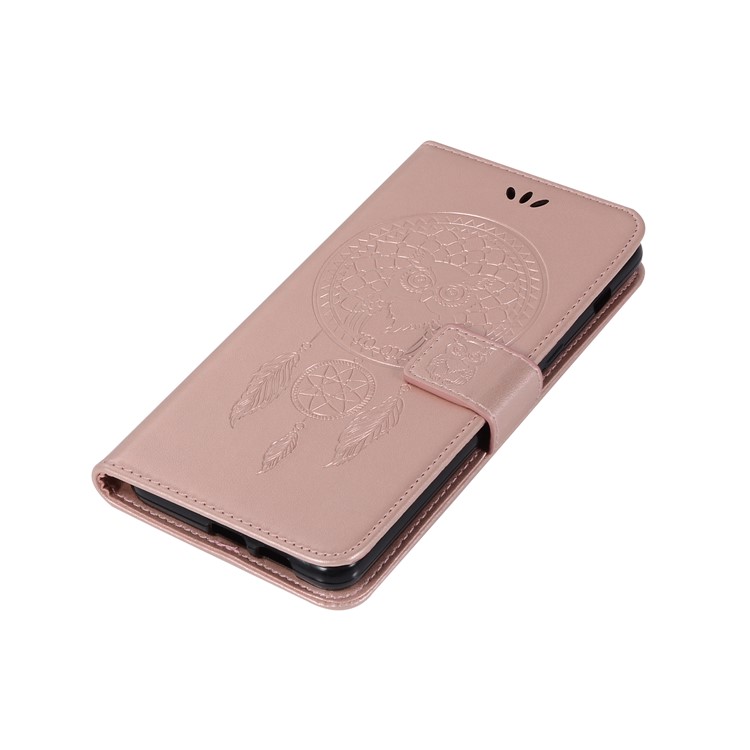 Imprint Owl Dream Catcher Wallet Leather Shell for Samsung Galaxy A8+ (2018) - Rose Gold-7