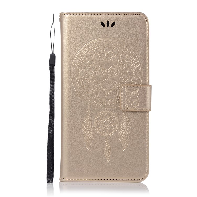 Imprint Owl Dream Catcher Wallet Leather Phone Case for Samsung Galaxy A8+ (2018) - Gold-2