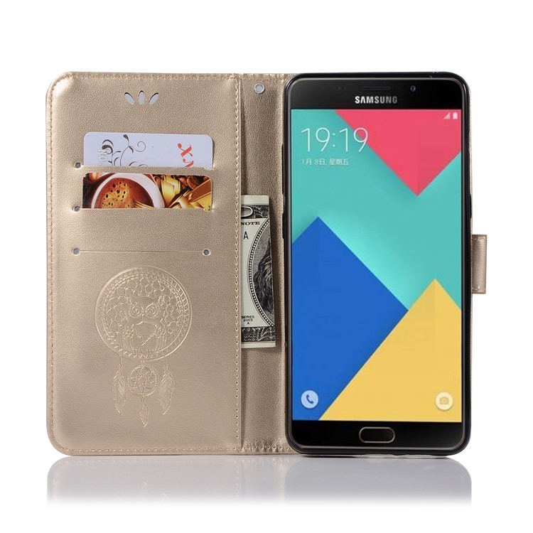 Imprint Owl Dream Catcher Wallet Leather Phone Case for Samsung Galaxy A8+ (2018) - Gold-4