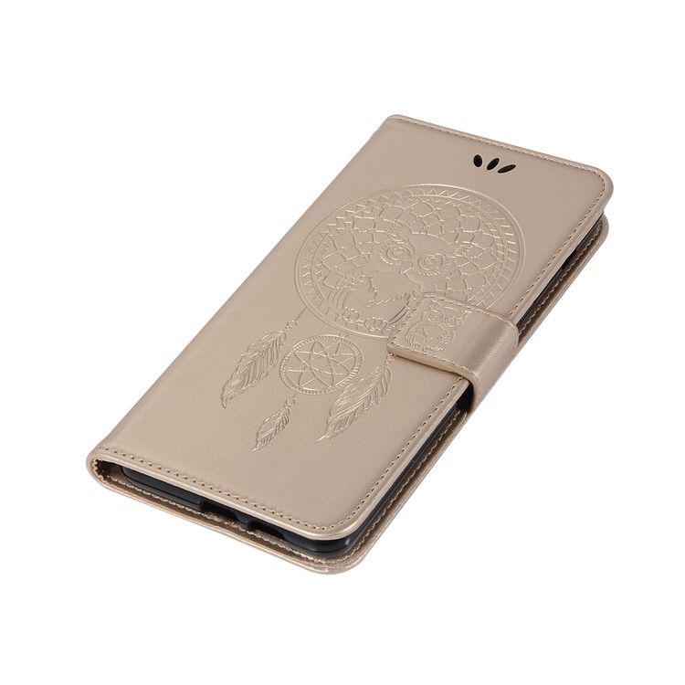 Imprint Owl Dream Catcher Wallet Leather Phone Case for Samsung Galaxy A8+ (2018) - Gold-7
