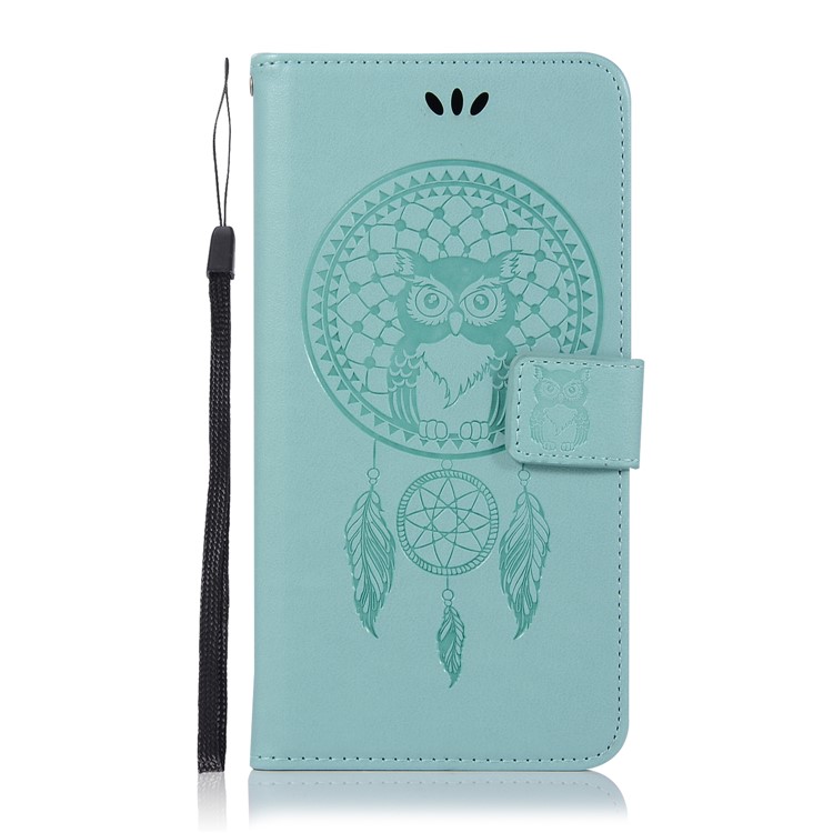Imprint Owl Dream Catcher PU Leather Phone Cover for Samsung Galaxy A8+ (2018) - Cyan-2
