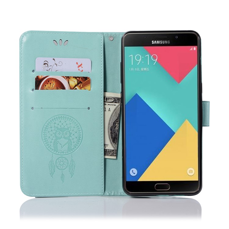 Imprint Owl Dream Catcher PU Leather Phone Cover for Samsung Galaxy A8+ (2018) - Cyan-4