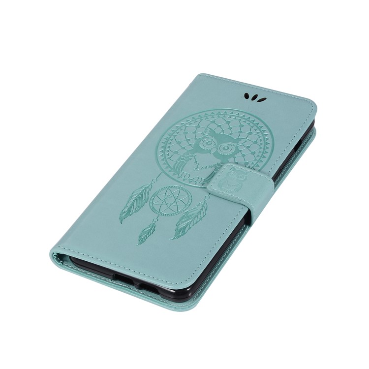 Imprint Owl Dream Catcher PU Leather Phone Cover for Samsung Galaxy A8+ (2018) - Cyan-7