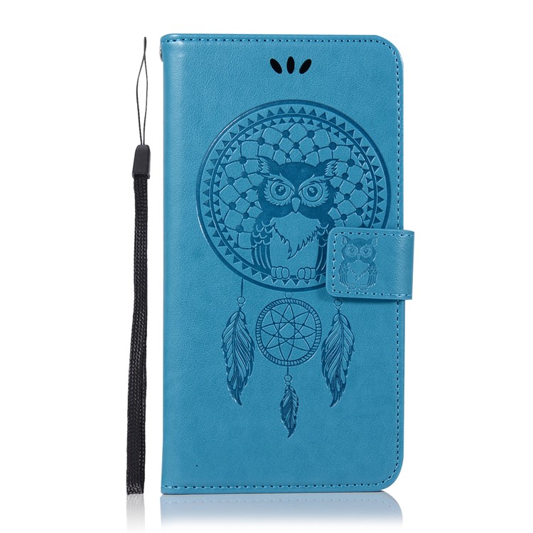 Imprint Owl Dream Catcher Wallet Leather Mobile Case for Samsung Galaxy A8+ (2018) - Blue-2