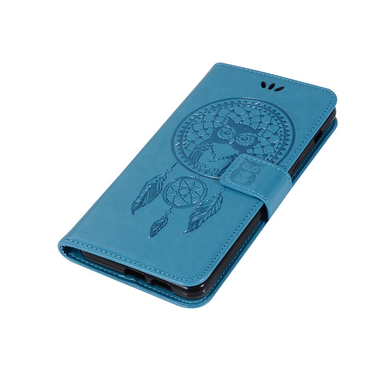 Imprint Owl Dream Catcher Wallet Leather Mobile Case for Samsung Galaxy A8+ (2018) - Blue-7