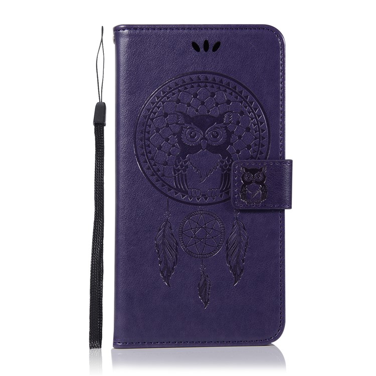 Imprint Owl Dream Catcher Wallet Leather Mobile Casing for Samsung Galaxy A8+ (2018) - Purple-2