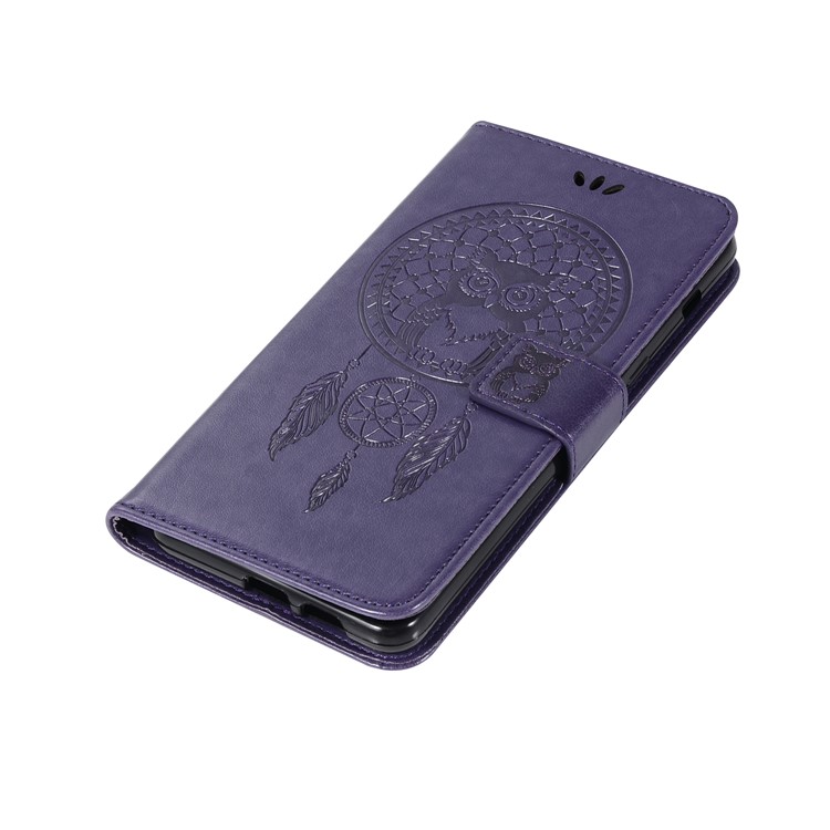 Imprint Owl Dream Catcher Wallet Leather Mobile Casing for Samsung Galaxy A8+ (2018) - Purple-7
