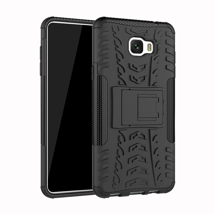 Anti-slip PC + TPU Hybrid Case with Kickstand for Samsung Galaxy C7 Pro - Black-1