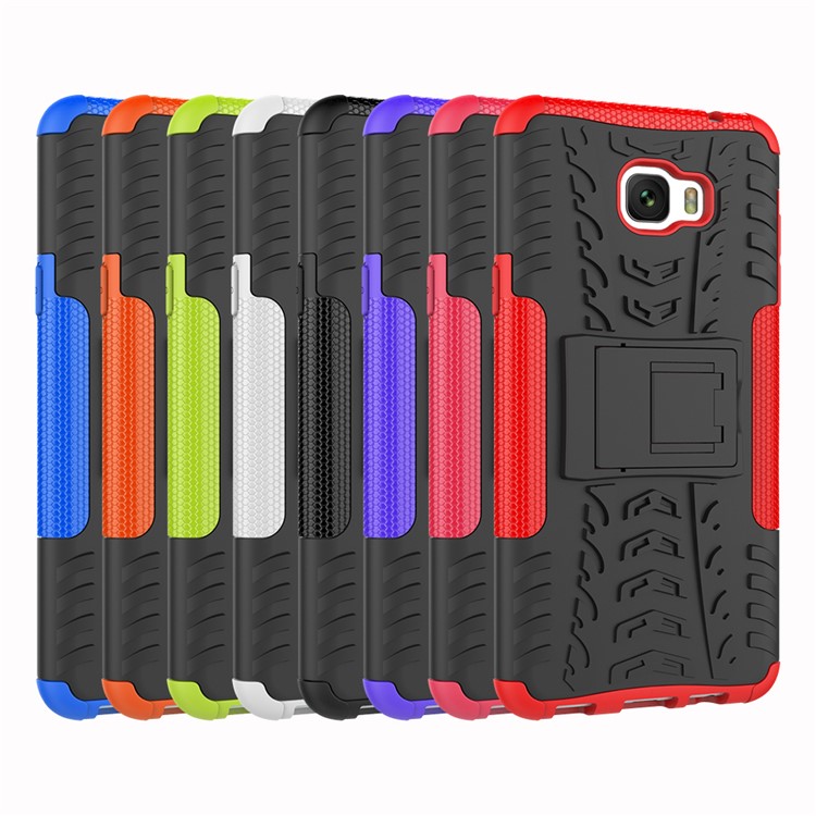 Anti-slip PC + TPU Hybrid Case with Kickstand for Samsung Galaxy C7 Pro - Black-11