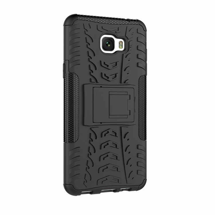 Anti-slip PC + TPU Hybrid Case with Kickstand for Samsung Galaxy C7 Pro - Black-4