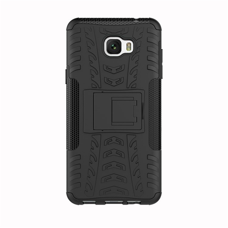 Anti-slip PC + TPU Hybrid Case with Kickstand for Samsung Galaxy C7 Pro - Black-5