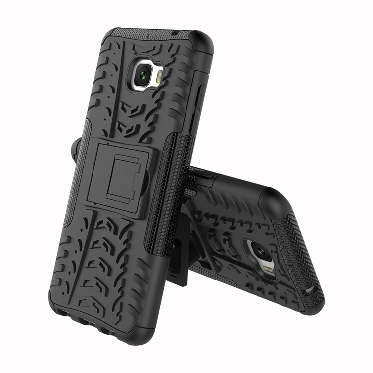 Anti-slip PC + TPU Hybrid Case with Kickstand for Samsung Galaxy C7 Pro - Black-8