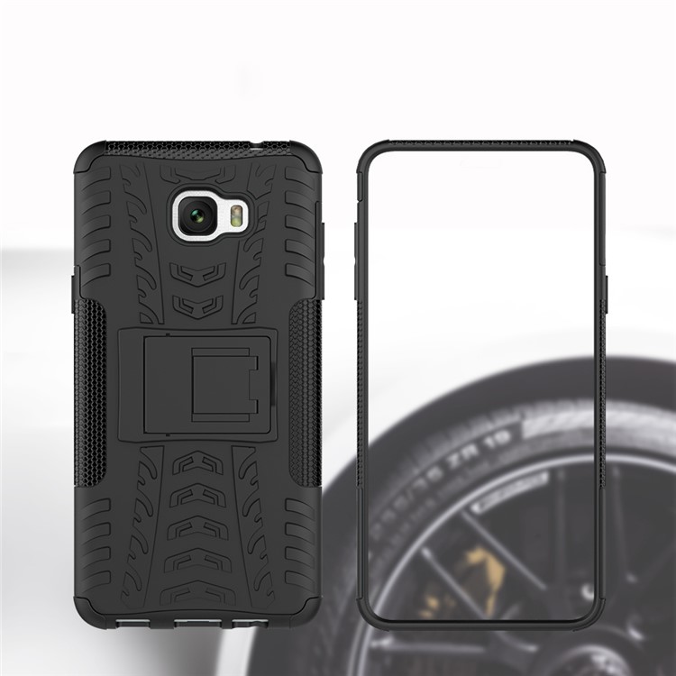 Anti-slip PC + TPU Hybrid Case with Kickstand for Samsung Galaxy C7 Pro - Black-9