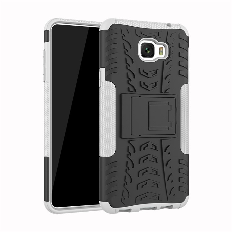 Anti-slip PC + TPU Hybrid Cover with Kickstand for Samsung Galaxy C7 Pro - White-1