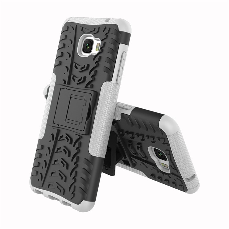 Anti-slip PC + TPU Hybrid Cover with Kickstand for Samsung Galaxy C7 Pro - White-2