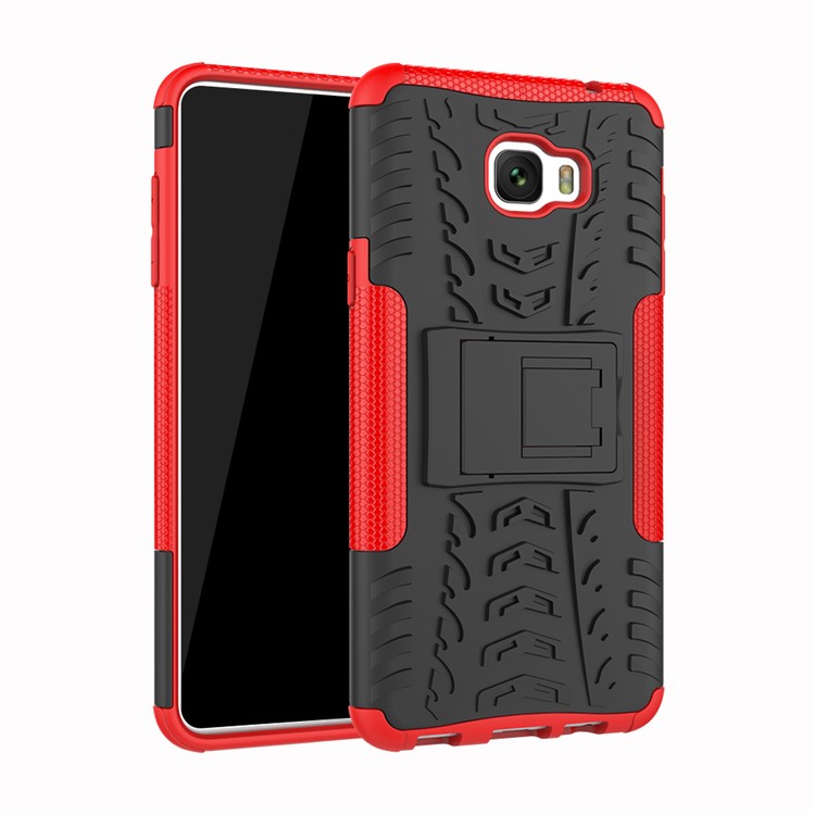 Anti-slip PC + TPU Combo Case with Kickstand for Samsung Galaxy C7 Pro - Red-1