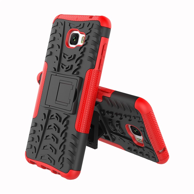 Anti-slip PC + TPU Combo Case with Kickstand for Samsung Galaxy C7 Pro - Red-2