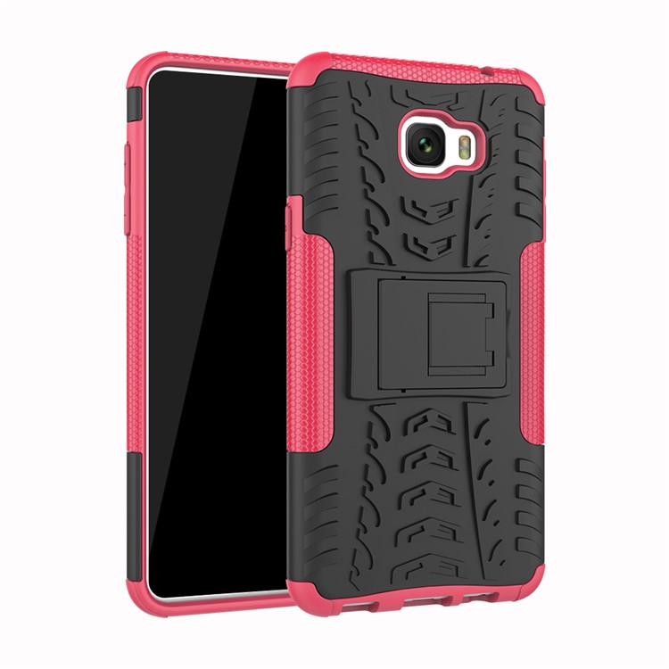 Anti-slip PC + TPU Hybrid Shell with Kickstand for Samsung Galaxy C7 Pro - Rose-1
