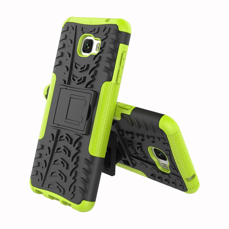 Anti-slip PC + TPU Hybrid Casing with Kickstand for Samsung Galaxy C7 Pro - Green-2