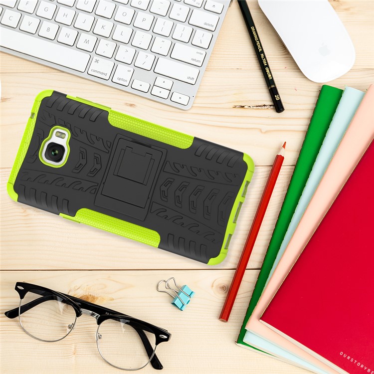 Anti-slip PC + TPU Hybrid Casing with Kickstand for Samsung Galaxy C7 Pro - Green-3