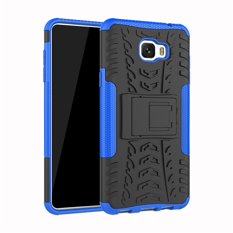 Anti-slip PC + TPU Hybrid Mobile Phone Case with Kickstand for Samsung Galaxy C7 Pro - Blue-1