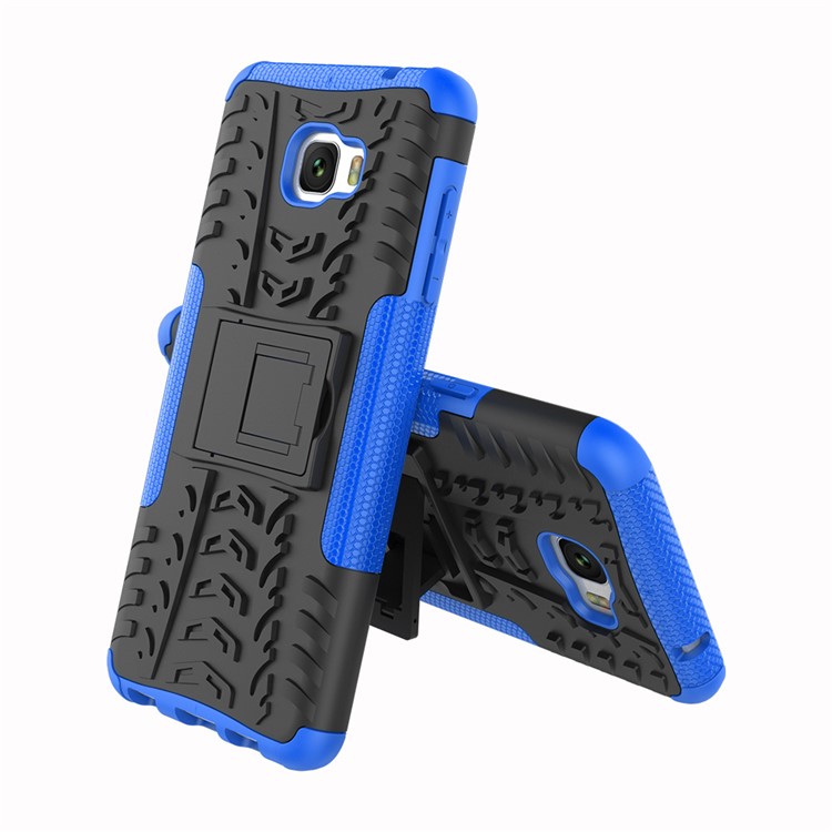 Anti-slip PC + TPU Hybrid Mobile Phone Case with Kickstand for Samsung Galaxy C7 Pro - Blue-2