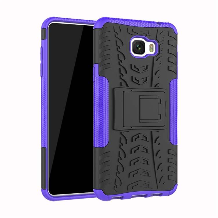 Anti-slip PC + TPU Hybrid Cell Phone Case with Kickstand for Samsung Galaxy C7 Pro - Purple-1