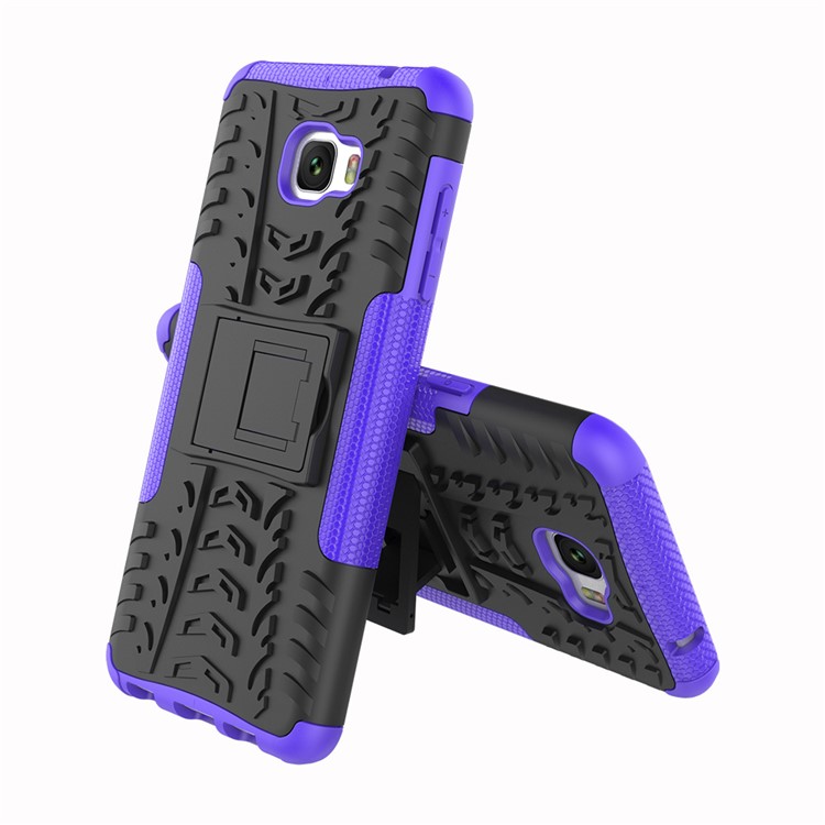 Anti-slip PC + TPU Hybrid Cell Phone Case with Kickstand for Samsung Galaxy C7 Pro - Purple-3