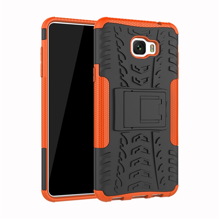 Anti-slip PC + TPU Hybrid Back Case with Kickstand for Samsung Galaxy C7 Pro - Orange-1
