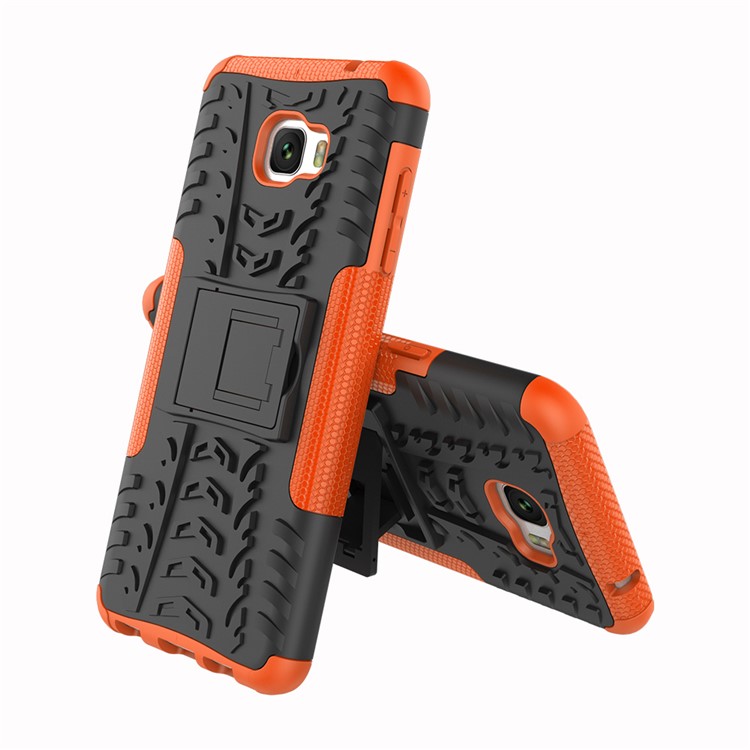 Anti-slip PC + TPU Hybrid Back Case with Kickstand for Samsung Galaxy C7 Pro - Orange-2