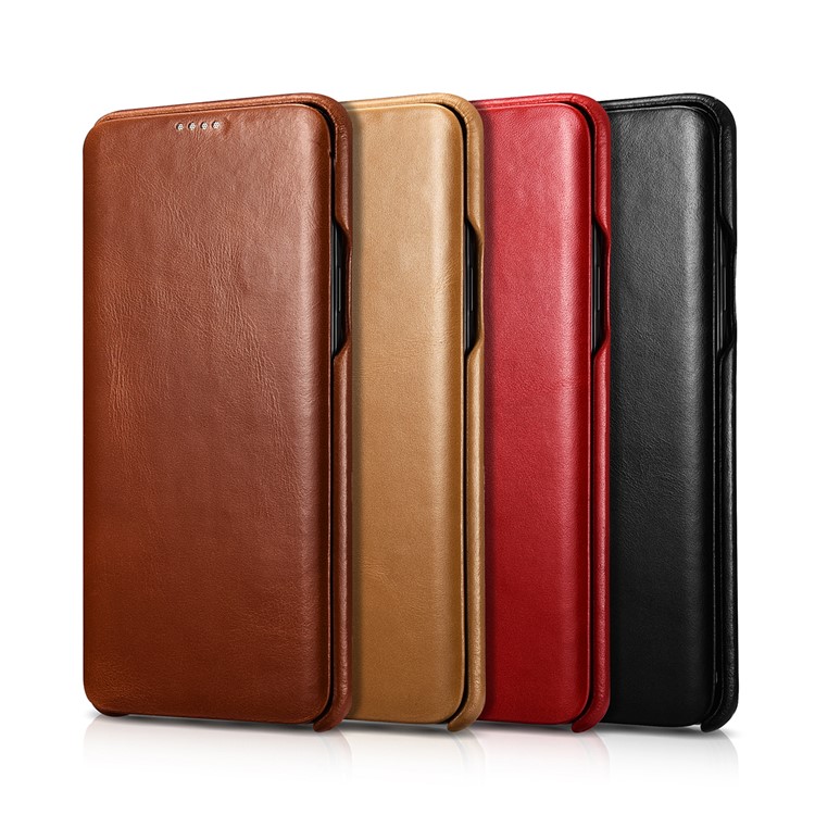 ICARER Curved Edge Vintage Genuine Leather Case for Samsung Galaxy S9 Plus SM-G965 - Black-4