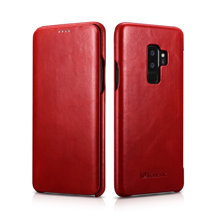 ICARER Curved Edge Vintage Genuine Leather Phone Cover for Samsung Galaxy S9 Plus SM-G965 - Red-1