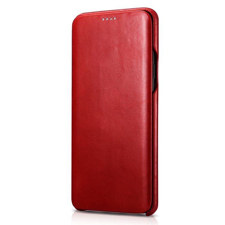 ICARER Curved Edge Vintage Genuine Leather Phone Cover for Samsung Galaxy S9 Plus SM-G965 - Red-2