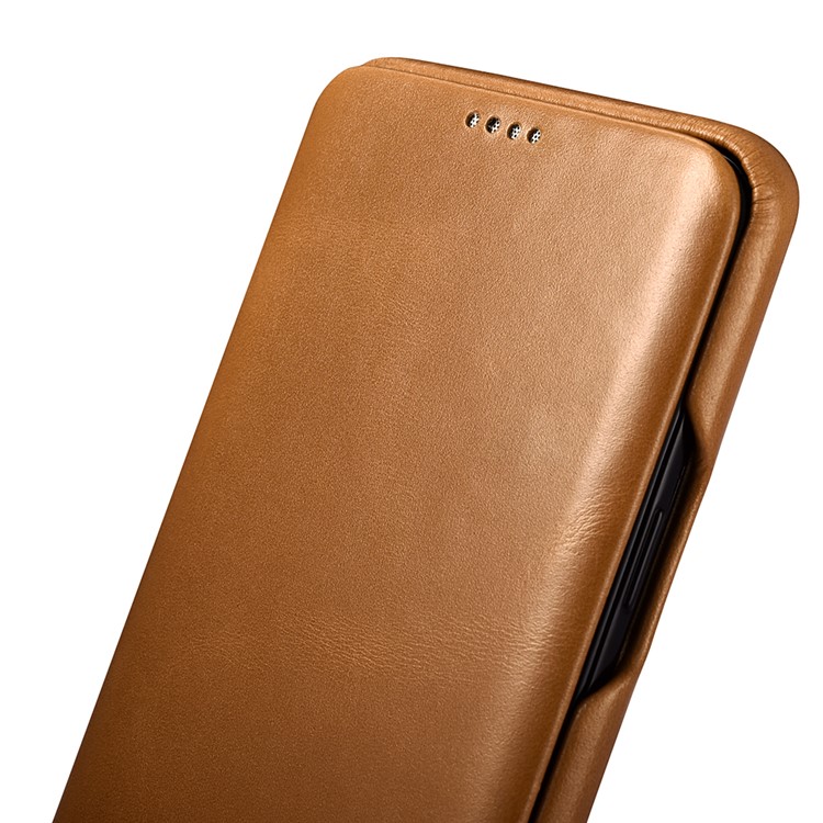 ICARER Curved Edge Vintage Genuine Leather Mobile Phone Shell for Samsung Galaxy S9 Plus SM-G965 - Khaki-11