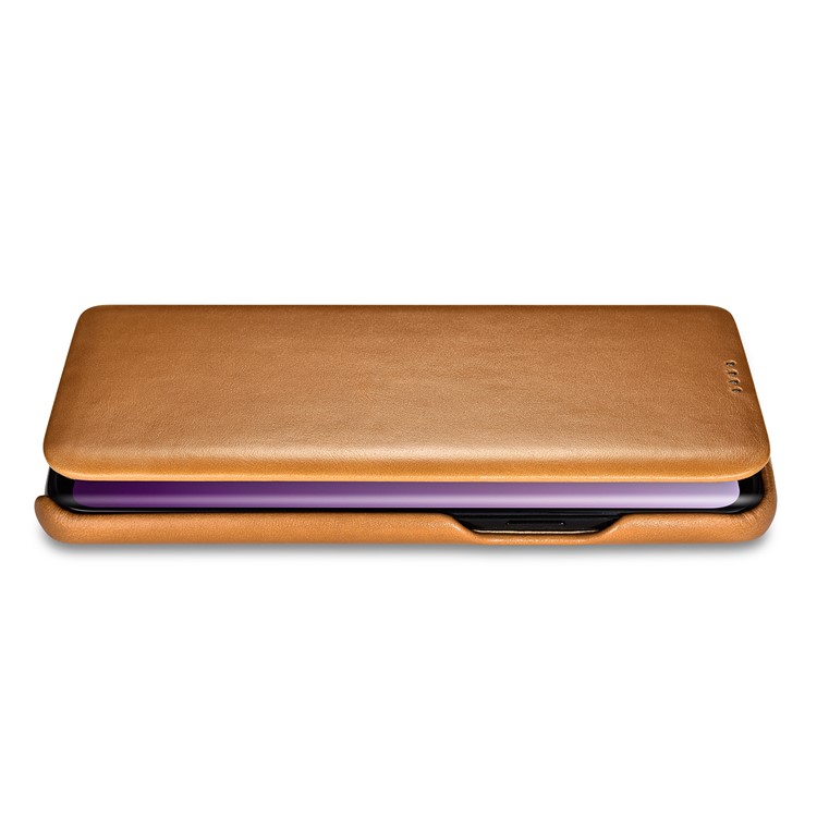 ICARER Curved Edge Vintage Genuine Leather Mobile Phone Shell for Samsung Galaxy S9 Plus SM-G965 - Khaki-12