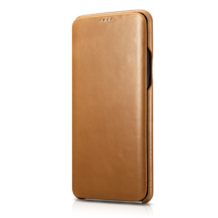 ICARER Curved Edge Vintage Genuine Leather Mobile Phone Shell for Samsung Galaxy S9 Plus SM-G965 - Khaki-3